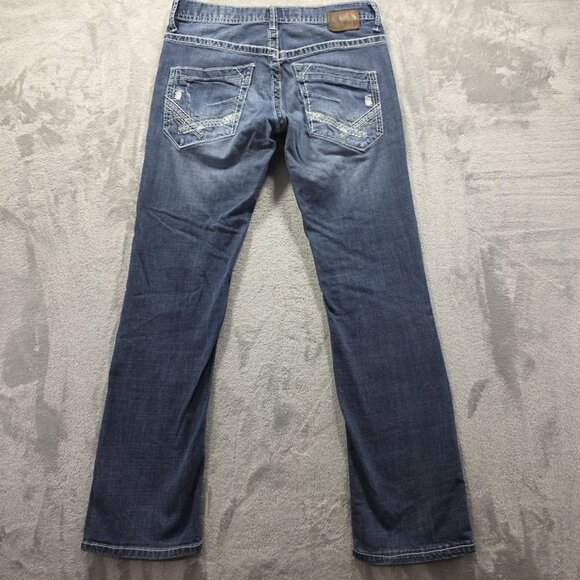 BKE Jeans Mens 30R Blue Carter Bootcut Demin Pants Faded Distressed STAIN - Picture 2 of 13